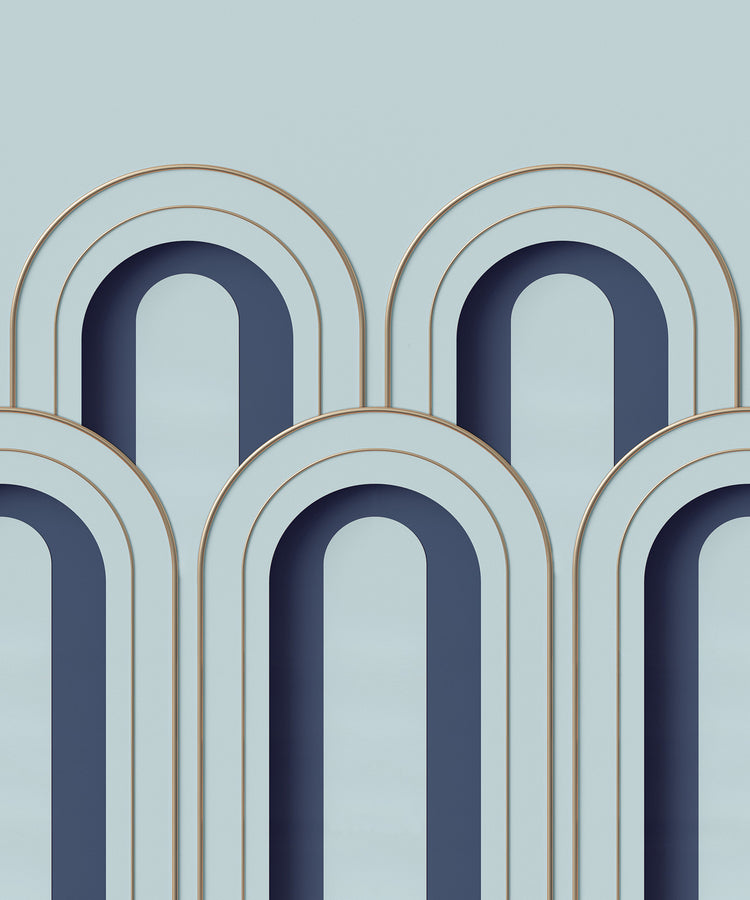 Arch Decor in Blue, Geometric Wallpaper closeup