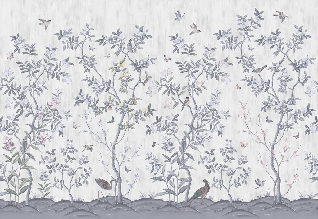 Chinoiserie Forest, Mural Wallpaper in Light Grey Colourway