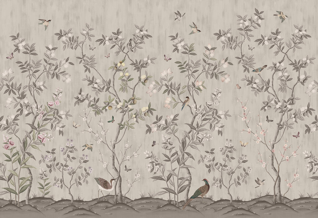 Chinoiserie Forest, Mural Wallpaper in Sand Colourway