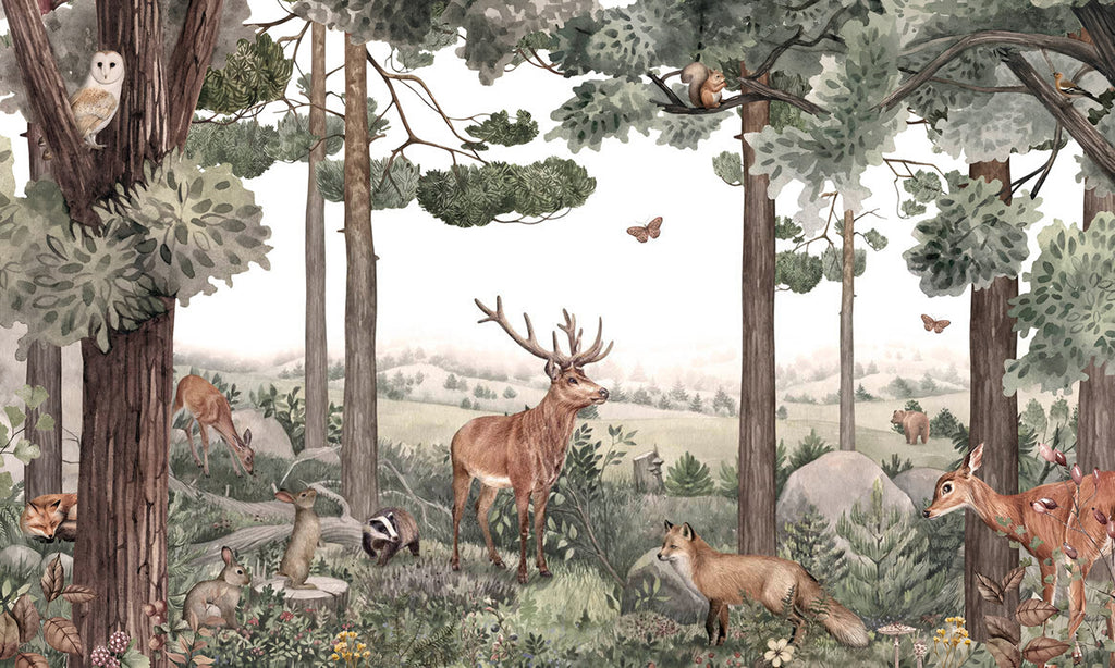 Deer Grove, Animal Mural Wallpaper close up