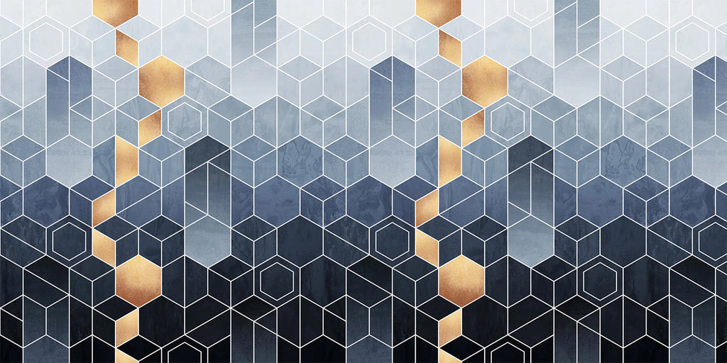 Geometric Blue & Gold, Wallpaper closeup