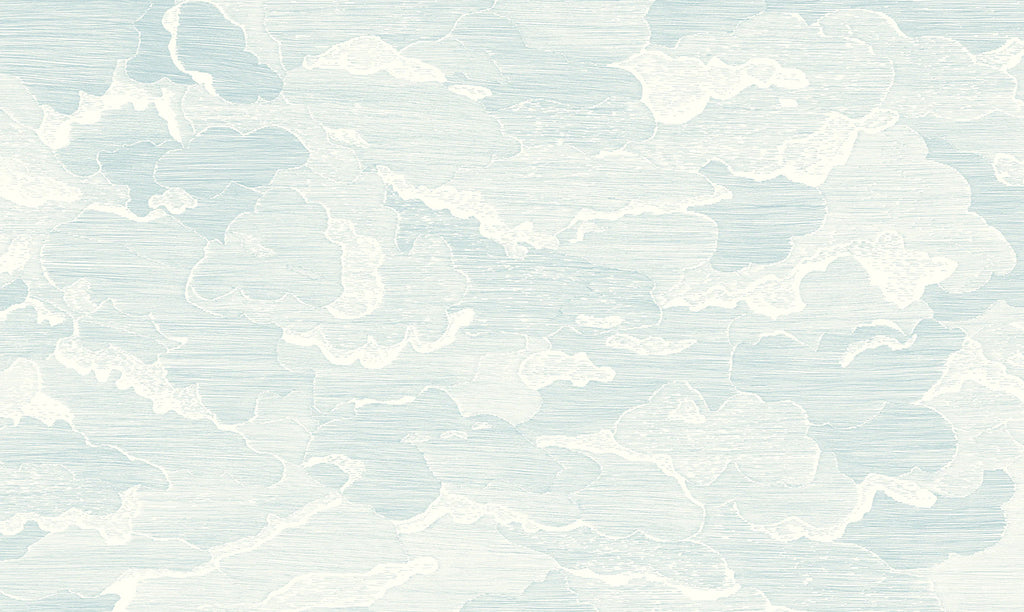 Illustrated Clouds, Mural Wallpaper in Blue close up 