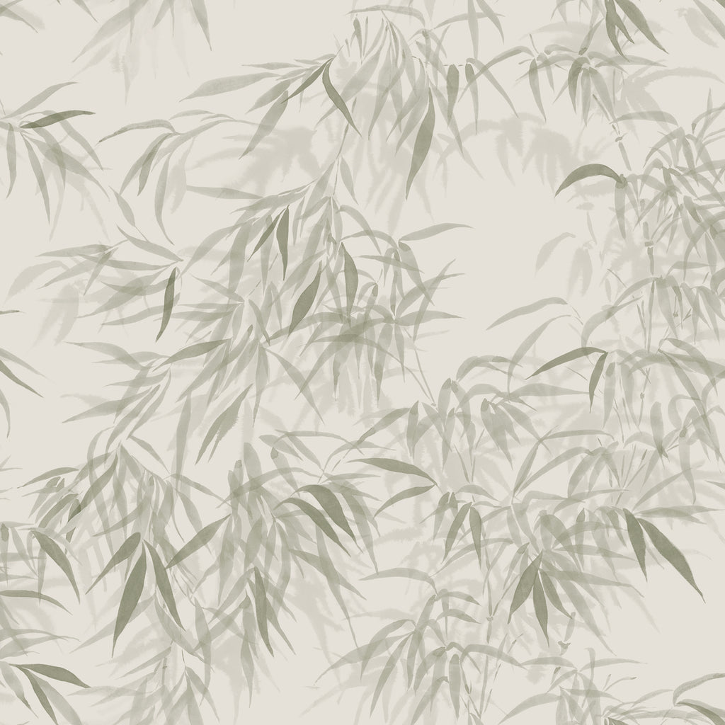 Jon Watercolor Bamboo Japanese Wallpaper in Green closeup