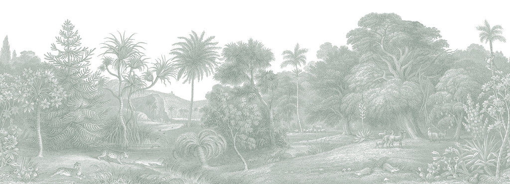 Jungle Land, Mural Wallpaper in Light Grey closeup