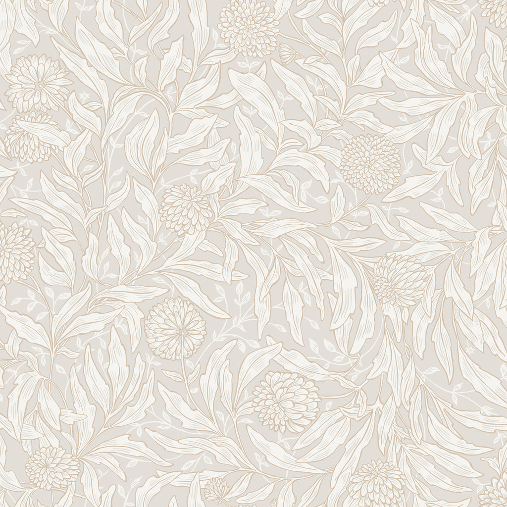 Olof, Floral Pattern Wallpaper in Sand closeup
