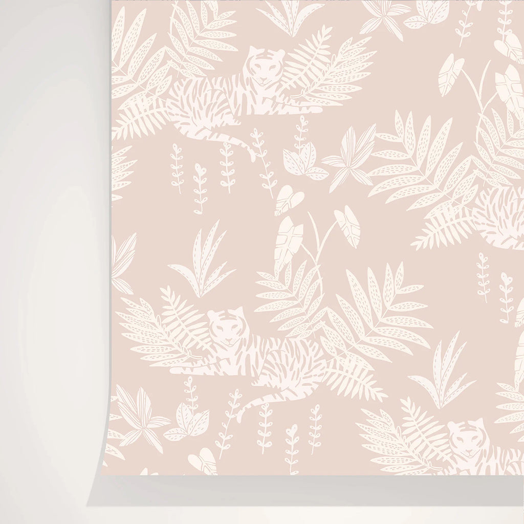 Quaint Jungle, Pattern Wallpaper in Nude, closeup