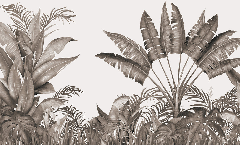 Tropical Forest, Mural Wallpaper in Taupe closeup