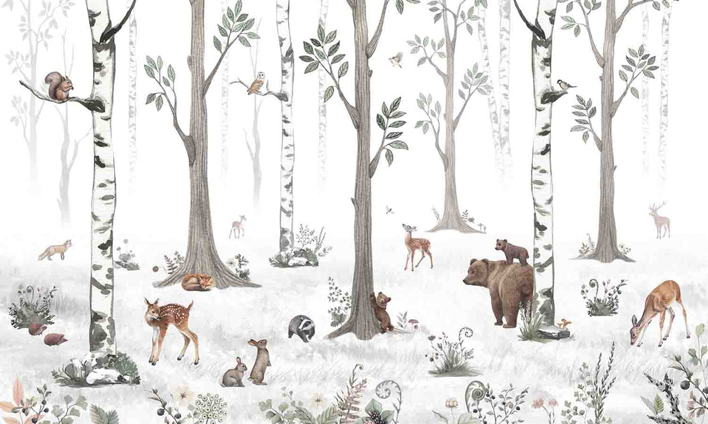 Woodland Stroll, Animal Mural Wallpaper close up