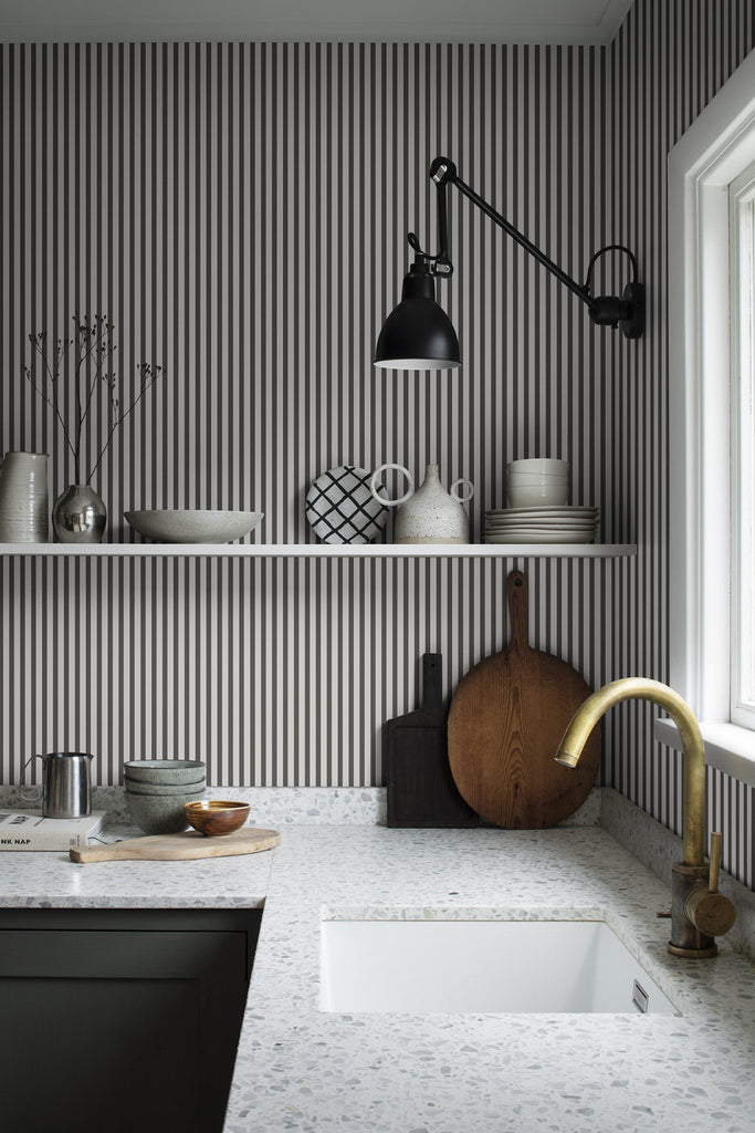 Delicate Stripes Wallpaper in a kitchen