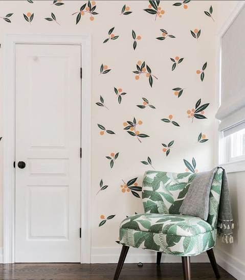 Watercolour Oranges, Wall Decals featured on a wall situated in a residential hallway