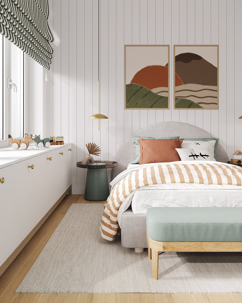 Shiplap, Vertical Striped Wallpaper in White in kid's bedroom
