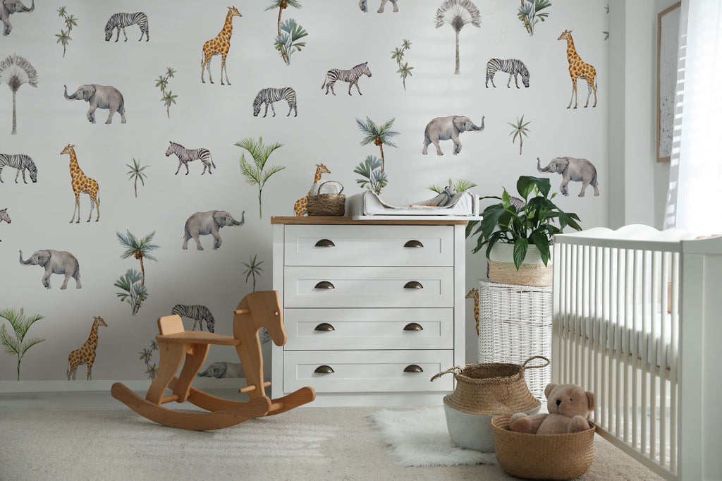 Woodland Animals, Pattern Wallpaper featured in a nursery