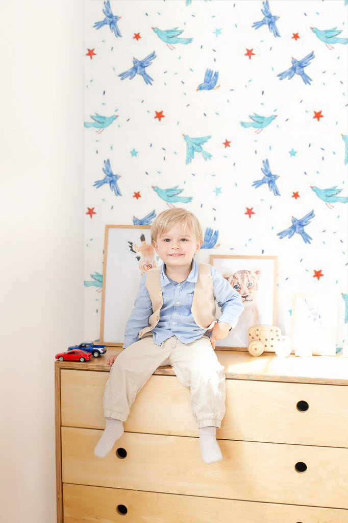 Swallows and Stars, Pattern Wallpaper in kid's room