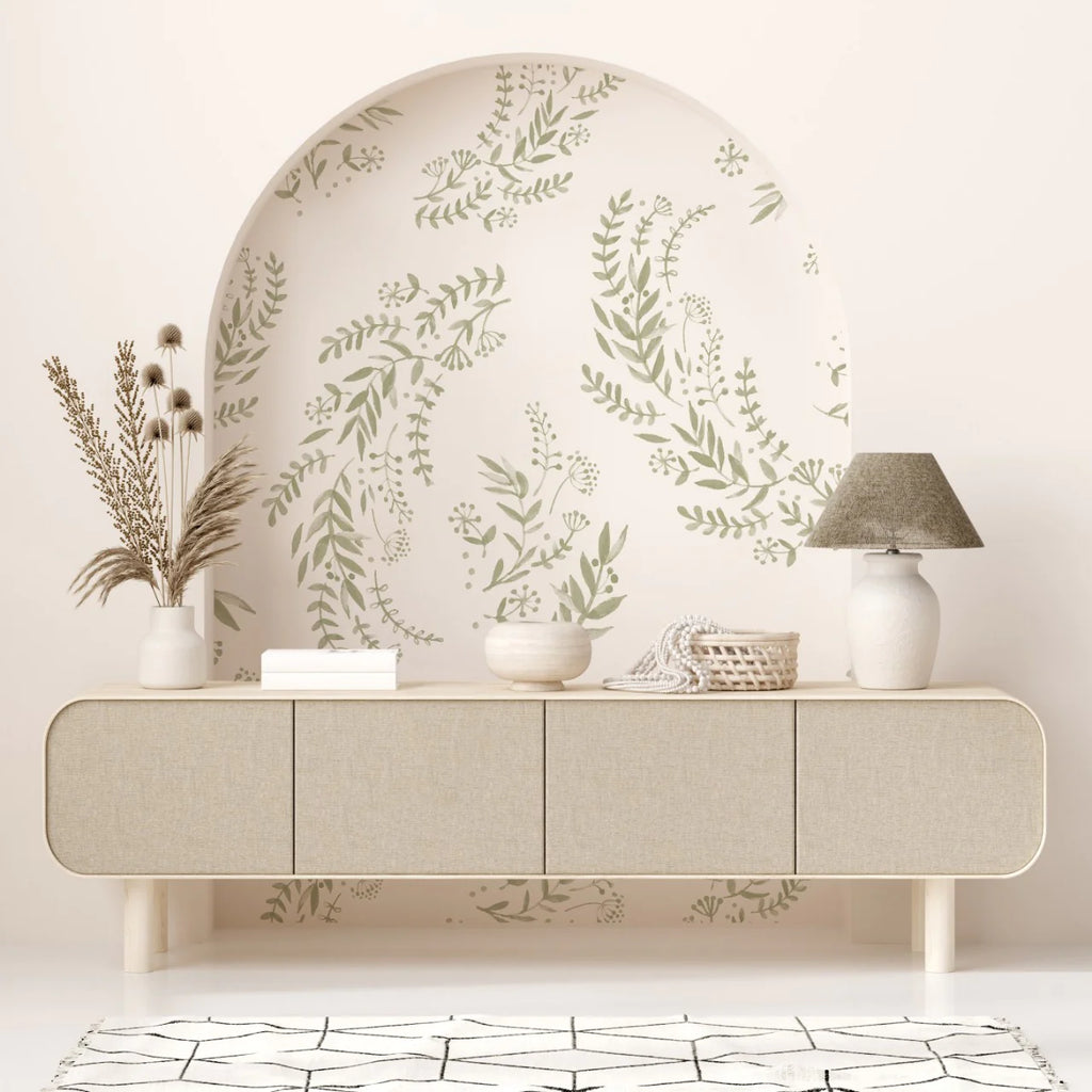 Botanical Wallpaper in living room