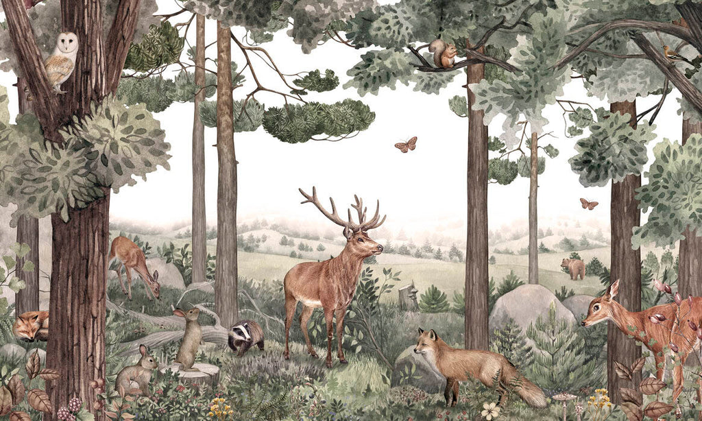 Deer and animals wallpaper mural