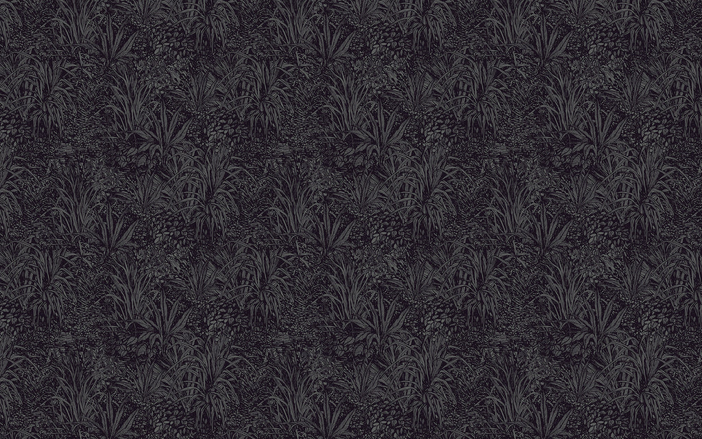 Amazon, Botanical Pattern Wallpaper in Dark Grey close up 