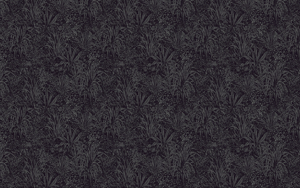 Amazon, Botanical Pattern Wallpaper in Dark Grey close up 