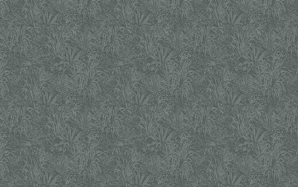 Amazon, Botanical Pattern Wallpaper in Stratos Grey close up 
