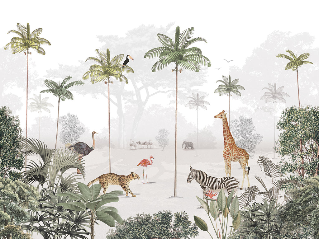 Animal Paradise, Mural Wallpaper in green close up