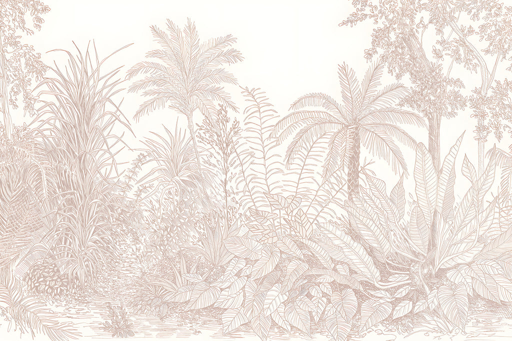 Ara's Jungle, Tropical Mural Wallpaper in Nude close up 