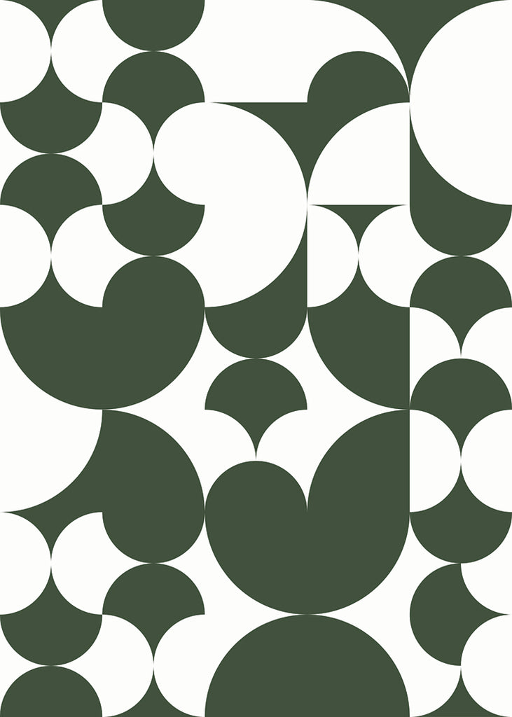 Arcadian Harmony, Geometric Wallpaper in green colourway