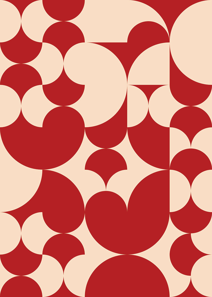 Arcadian Harmony, Geometric Wallpaper in red colourway