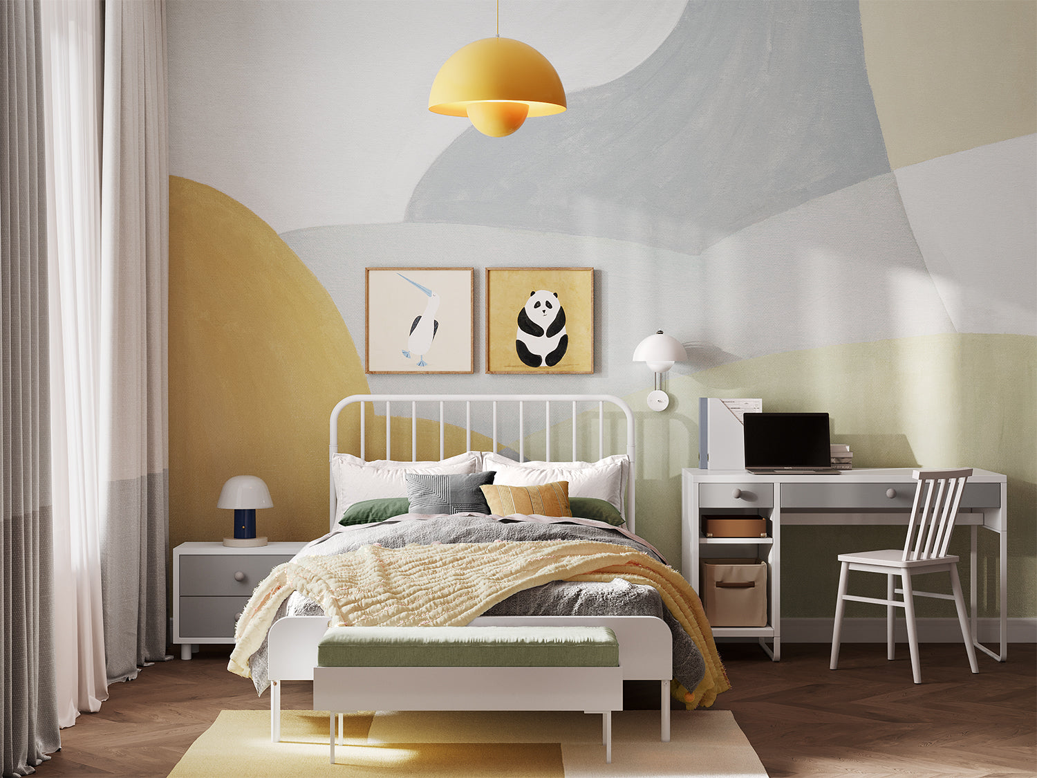 Artist Palette, Pattern Mural Wallpaper in fresh colourway featured on a wall of a bedroom