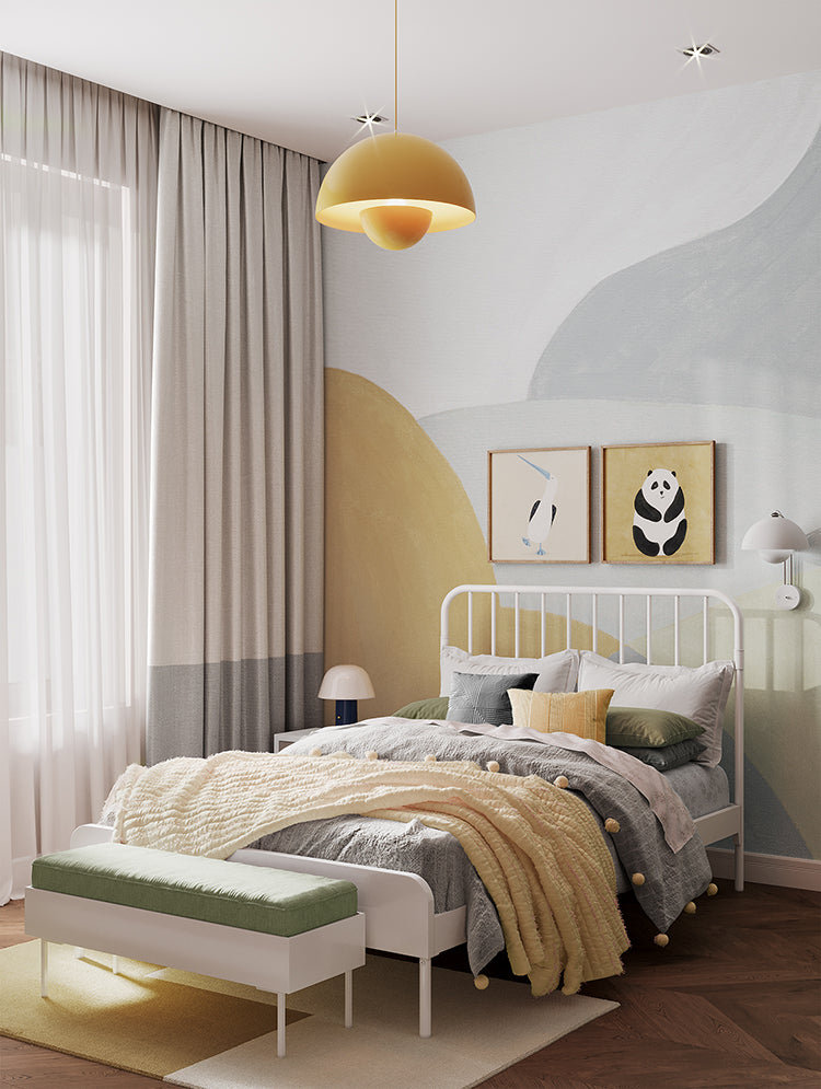 Artist Palette, Pattern Mural Wallpaper in fresh colourway featured on a wall of a bedroom