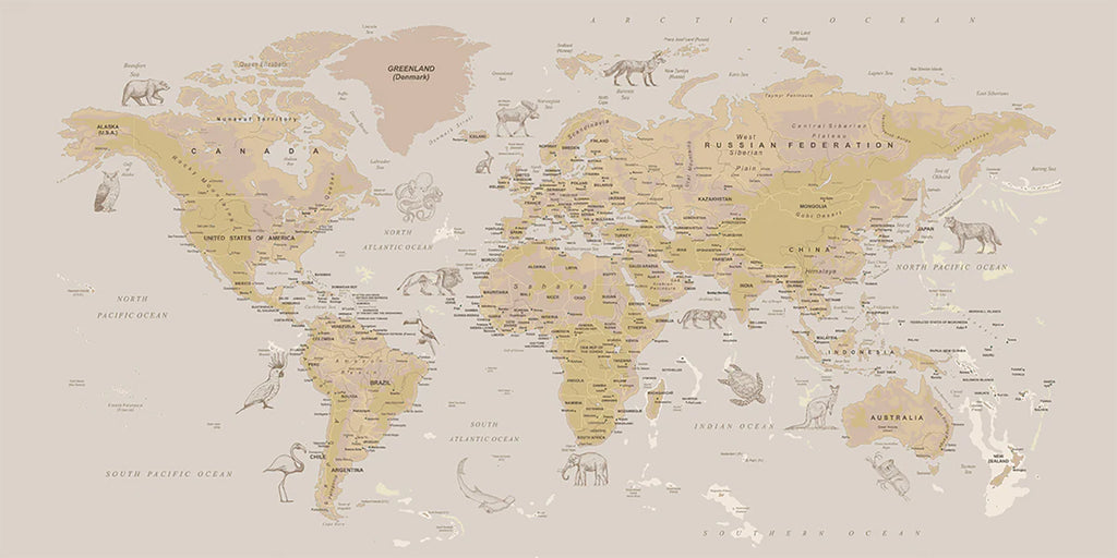 Atlas Jungle, World Map Mural Wallpaper in Original Closeup