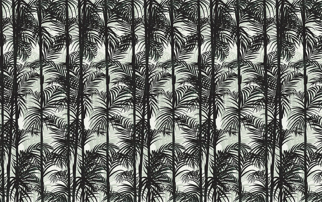 Bamboo, Tropical Pattern Wallpaper in Dark Grey close up 
