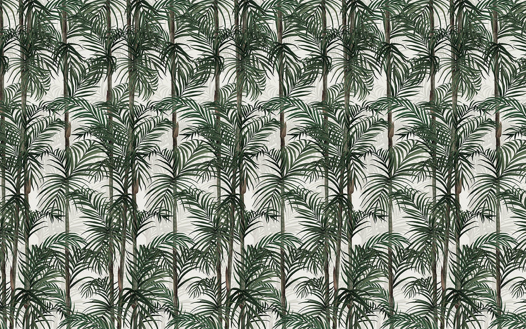 Bamboo, Tropical Pattern Wallpaper in Forest Green close up 
