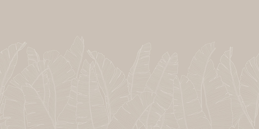 Banana Foliage, Tropical Mural Wallpaper in Sand Inverted close up