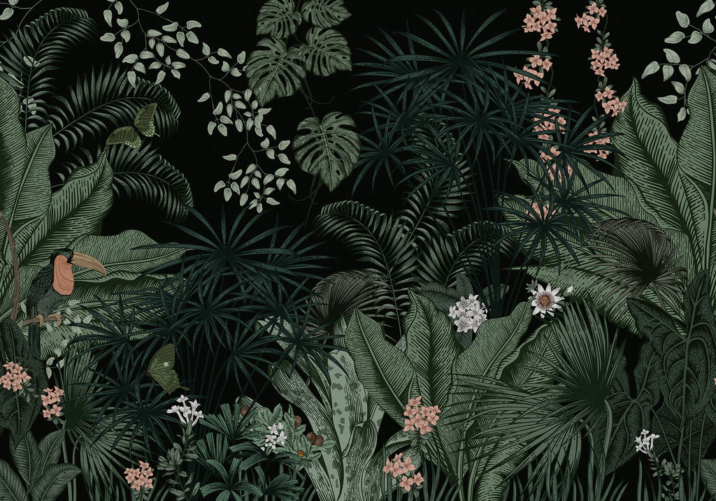 Big Furada, Tropical Mural Wallpaper in black close up 