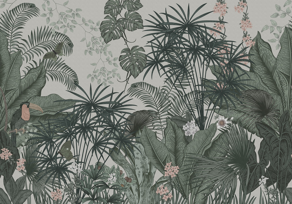 Big Furada, Tropical Mural Wallpaper in white close up 