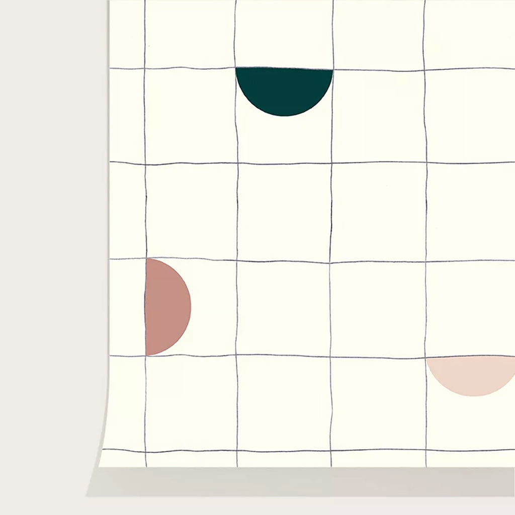 Checkerboard, Geometric Wallpaper in Green/BlushPink/LighhtPink closeup