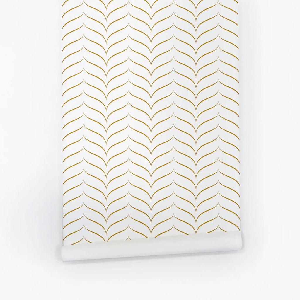 Chevron, Matte Gold Pattern Wallpaper close up