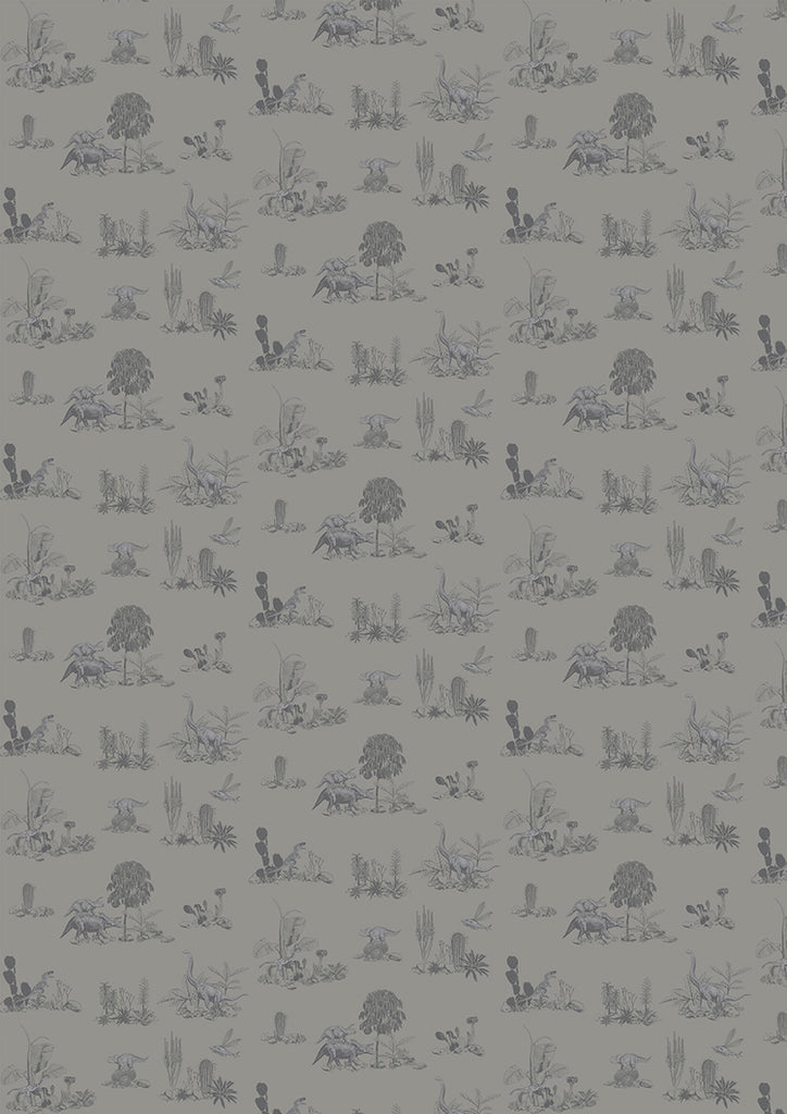 Classic Dino, Pattern Wallpaper in Grey close up 