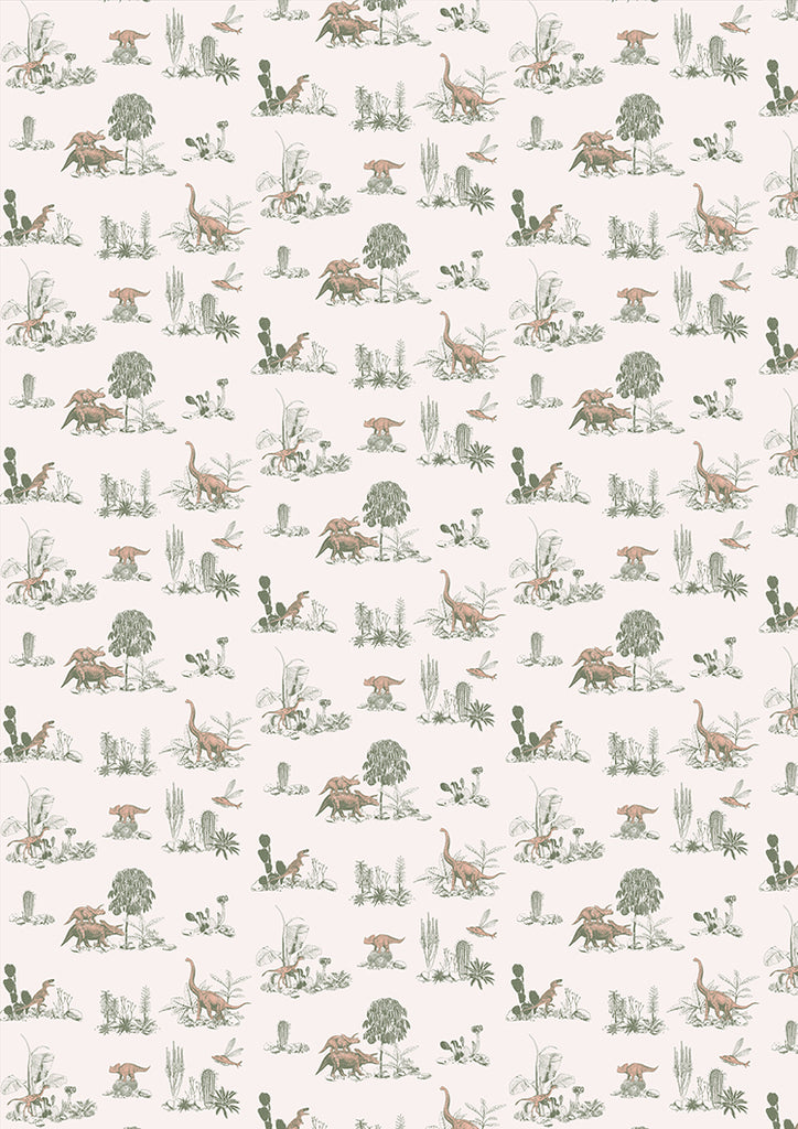 Classic Dino, Pattern Wallpaper in Pink close up 