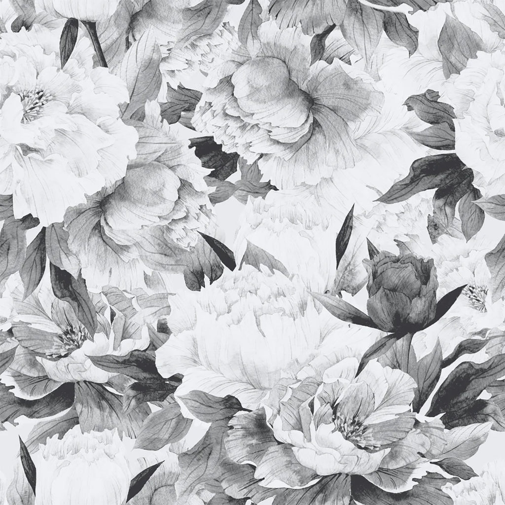 Delicate Grey Peonies, Floral Pattern Wallpaper Close up