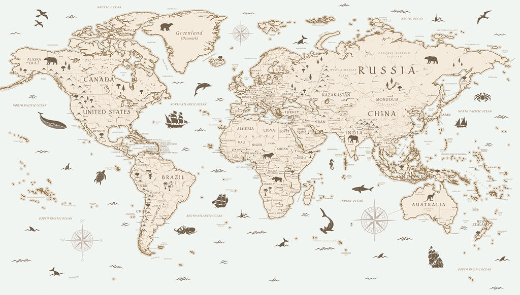 Explorer Atlas, World Map Wallpaper  in Blue close up