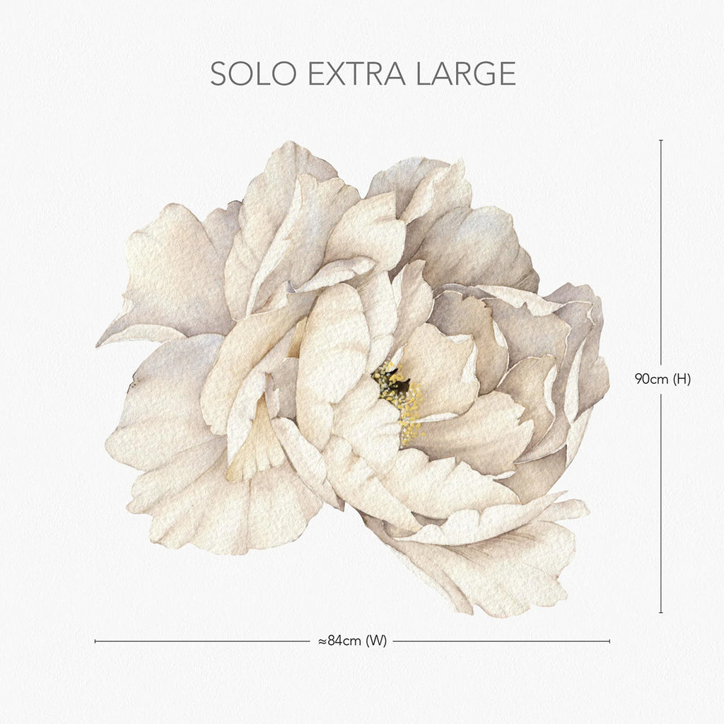 Extra Large Solo Peony, Wall Decals in White close up