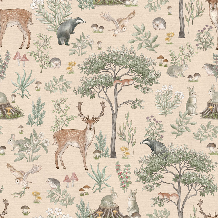 Fantastic Forest, Pattern Wallpaper  in Beige closeup