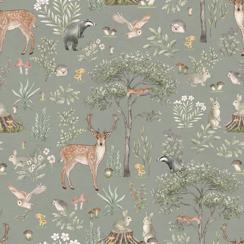Fantastic Forest, Pattern Wallpaper in Green closeup