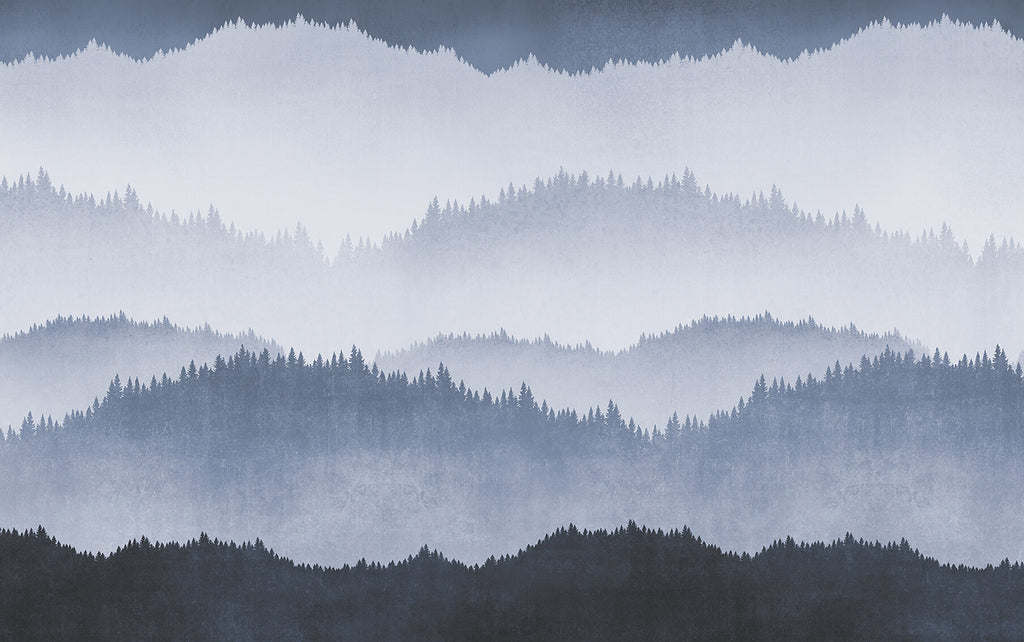 Forest Landscape, Ombre Mural Wallpaper in Dark Blue close up 