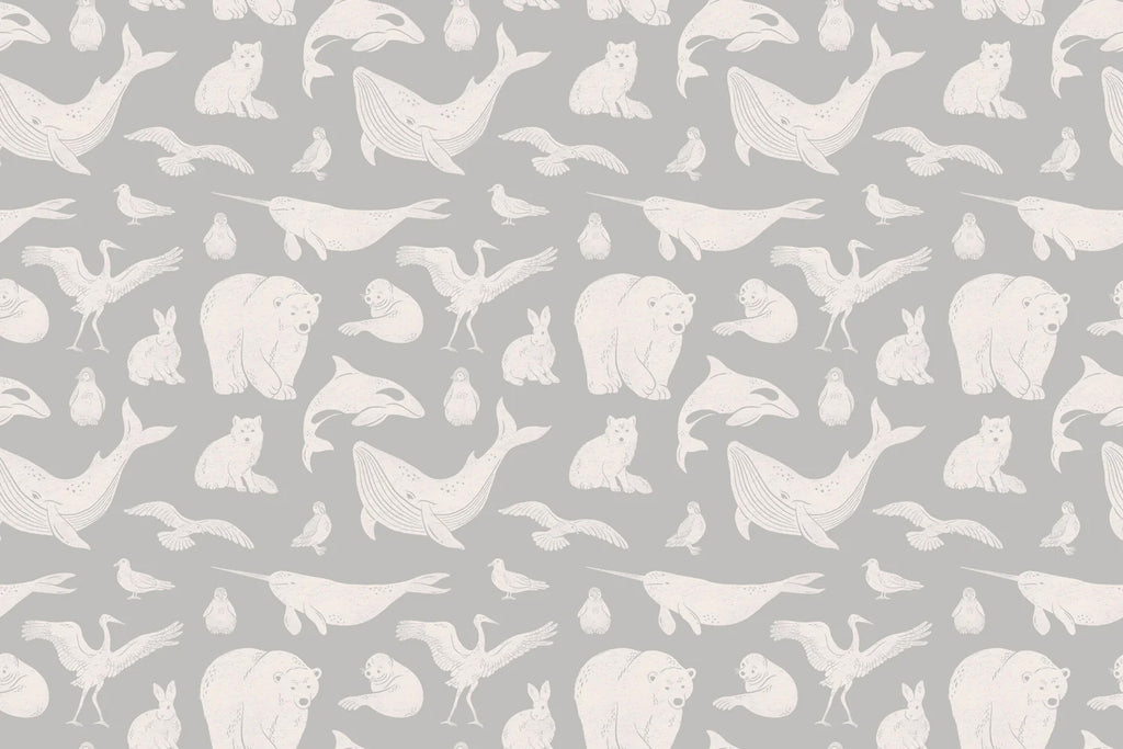Frosty Friends, Animal Pattern Wallpaper in Grey close up