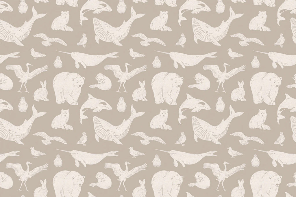 Frosty Friends, Animal Pattern Wallpaper in Nude close up