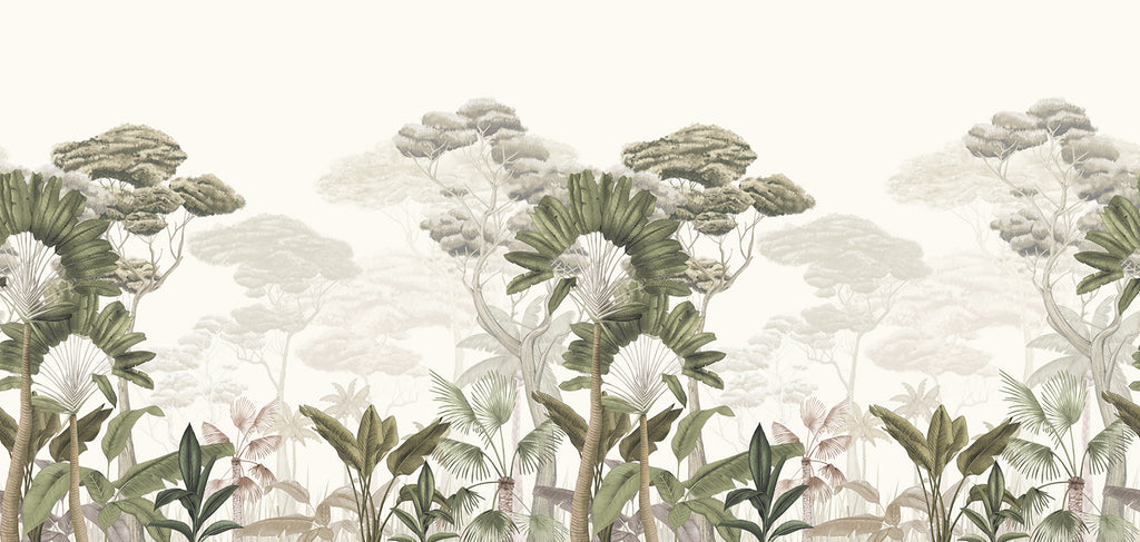 Garden Eden, Tropical Mural Wallpaper in Sand close up