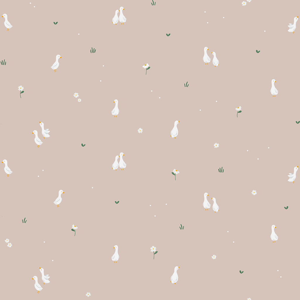 Graceful Geese, Animal Pattern Wallpaper in Brown closeup