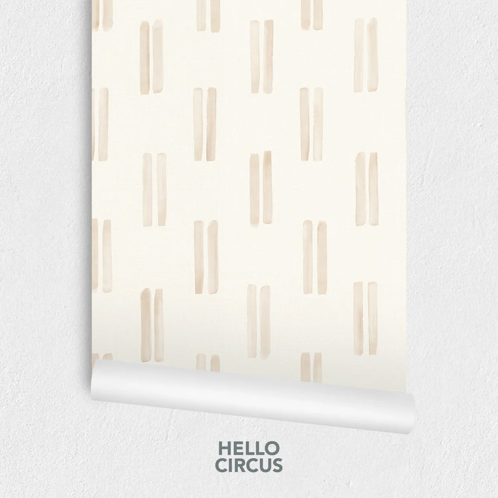 Hand-drawn Duo Stripes, Pattern Wallpaper in Beige Close Up