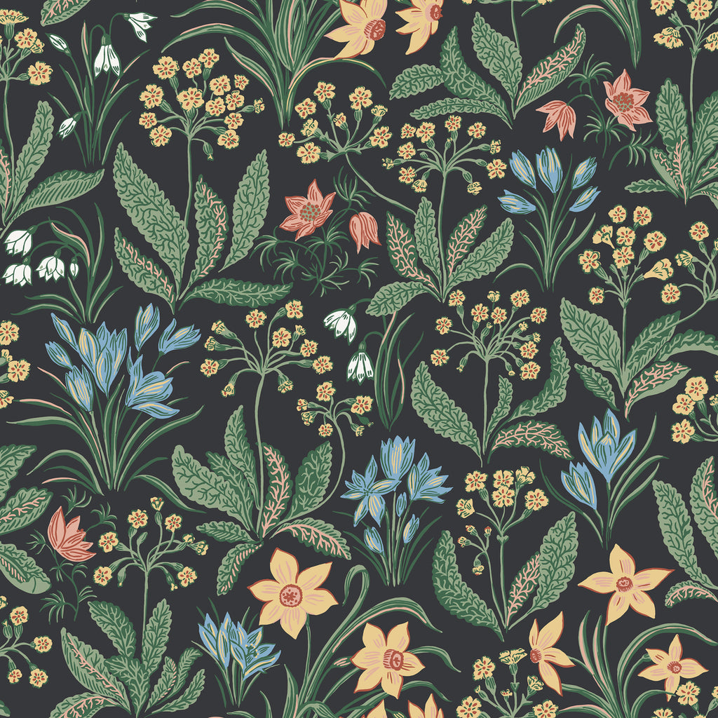 Huset i Solen, Floral Pattern Wallpaper in Black closeup